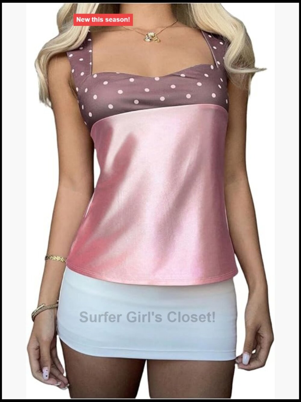 Satin Polka Dot Tank Top Low Back Bow Tie Y2K
